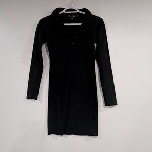 Motel Bodycon Long Sleeve Shirt Dress Black Size Medium